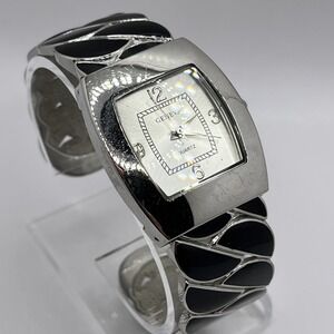 Geneva Women's Quartz Watch Silver & Black Bangle Band 31mm Case- New Battery